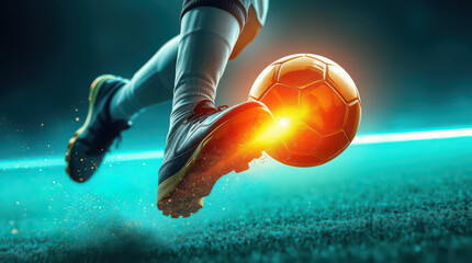 soccer player hitting the ball