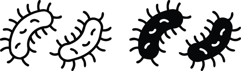 Bacteria Icon Set – Black and White Microbe Germ Vector Illustration