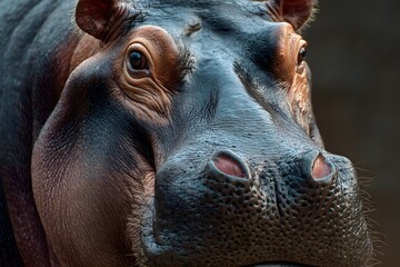 Fototapeta premium A close-up shot of the face and head of a hippopotamus