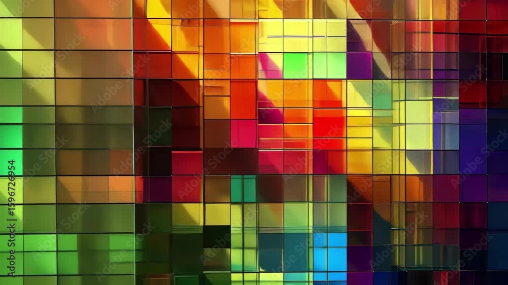 Poster vibrant multicolored mosaic pattern creating a dynamic flashing background display, multicolored mos