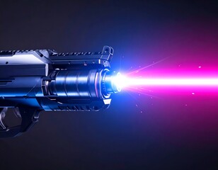 Futuristic weapon firing a vibrant beam