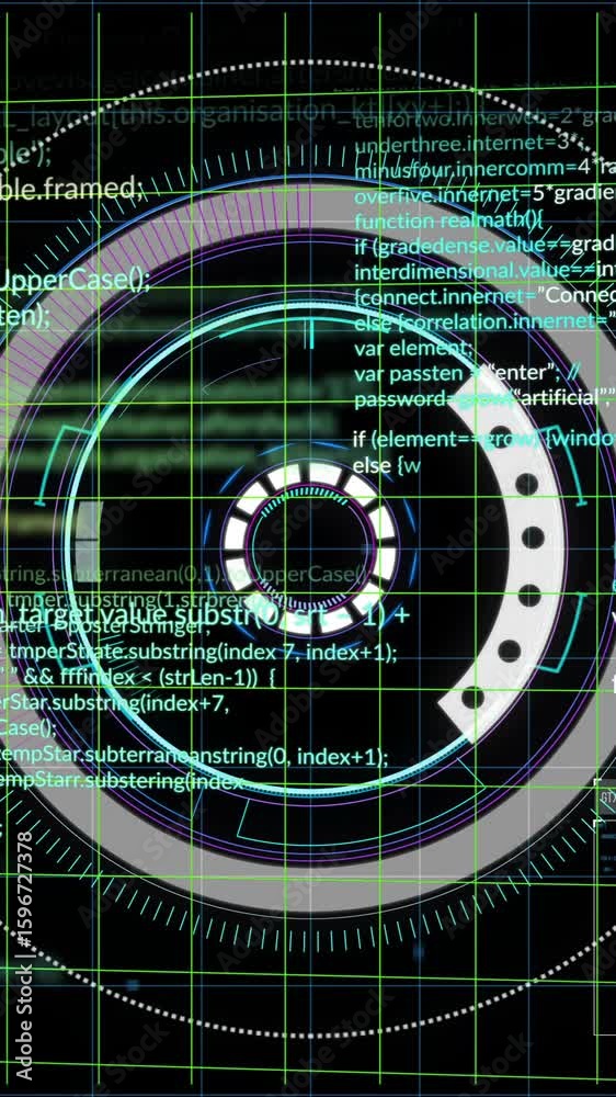 Poster animation of futuristic digital interface with rotating elements in school setting