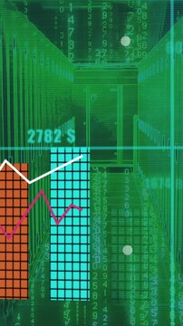 Animation of financial data charts and graphs with currency symbols in school