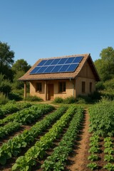 Eco-Friendly House with Solar Panels and Garden