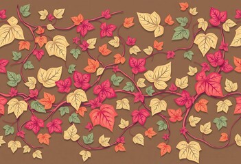 Abstract horizontal seamless pattern of intertwined vines and leaves, muted tones,  textile,  foliage