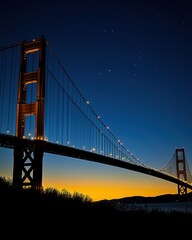 Fototapeta premium Golden Gate Bridge at Dusk: A Nighttime Silhouette