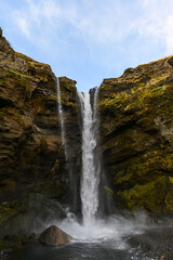 The Kvernufoss waterfall in Iceland seen up close stock picture