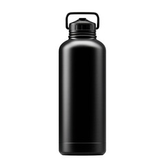 Sleek black stainless steel water bottle isolated on a dramatic white background
