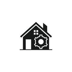House with gear symbolizing home improvement or construction isolated on white background