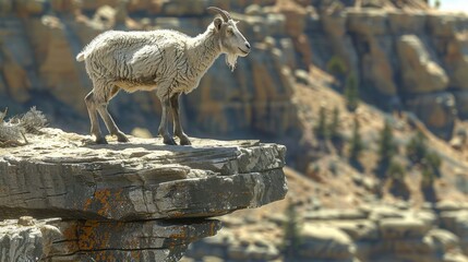 Majestic Mountain Goat Standing on Rocky Cliffside in Nature