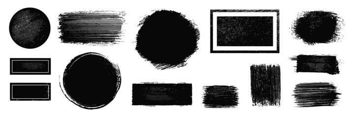 A grunge black and white vector illustration of a set of art brush strokes, perfect for a vintage design element collection