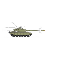 Fototapeta premium Illustration of a green tank firing a projectile, shown moving to the left.