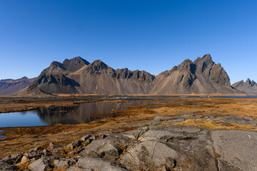 Vestrahorn mountain in Iceland on a beautiful sunny spring day