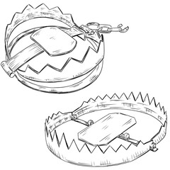 Bear trap vector sketch line art hand drawn illustration 