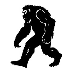 Fototapeta premium a striking silhouette of bigfoot marching through the wild. Sasquatch illustration and vector silhouette.