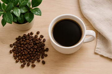 Fototapeta premium coffee beans and cup of coffee