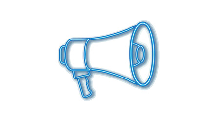 Blue neon outline megaphone icon for announcements and promotions