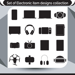 Electronic Item Designs Collection Displaying Modern Gadgets and Devices for Tech Enthusiasts and Digital Lifestyle Illustrations