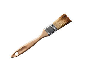 Paintbrush with wooden handle and metal ferrule set against a solid black background