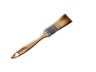 Paintbrush with wooden handle and metal ferrule set against a solid black background