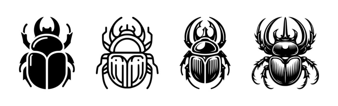 An Artistic Illustration of Scarab Beetles in Black and White, Showcasing Various Detailed Designs