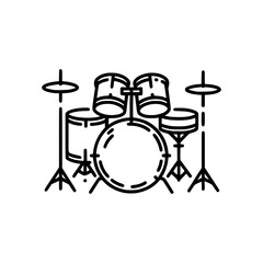 Line art of a Drum set showing each individual component in a musical setup