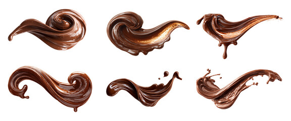 Melted brown chocolate drip swirl or smear isolated PNG for dessert and food design.