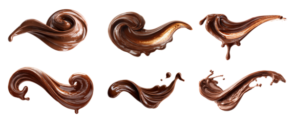 Melted brown chocolate drip swirl or smear isolated PNG for dessert and food design.