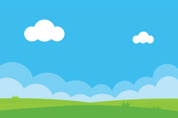 Beautiful blue sky with cloud and green field 