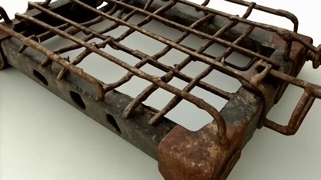 Close-Up View of Worn-Out Grill Grid Showing Rustic Texture and Aged Characteristics