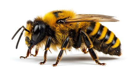 closeup honey bee isolated with shadow in white background