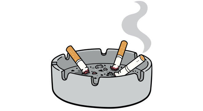 Smoking concept with cigarettes in ashtray and rising smoke