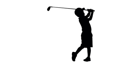 Obraz premium Silhouette of a golfer swinging a club in motion on a white background