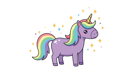 Fototapeta premium Adorable pastel unicorn with rainbow details and sparkles on white background