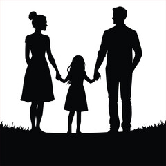 Parents and Children Holding Hands – Emotional Family Togetherness in Silhouette Style Vector Art