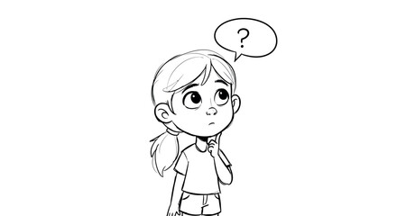Obraz premium Curious child thinking with question mark in speech bubble