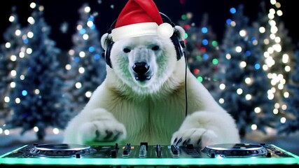 Polar Bear Dressed As A DJ Celebrating Christmas Holidays - Powered by Adobe