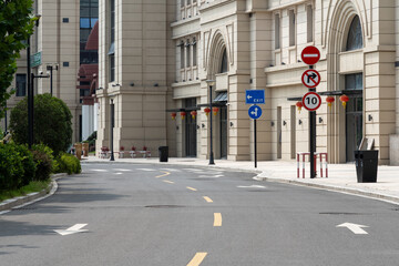 empty road with traditional buildings