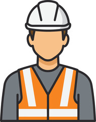 Vector Illustration of Construction Worker with Safety Helmet and Vest.