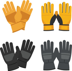 Fototapeta premium Collection of Four Stylish Gloves Yellow Black and Gray Work Gloves.