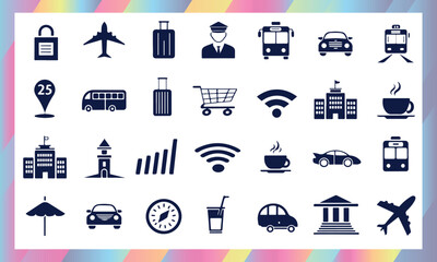 Travel, Transportation, and City Lifestyle Icon Set