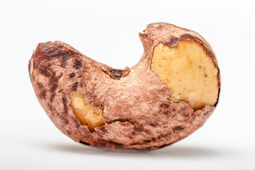 close up of cashew nuts isolated white background.