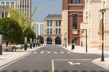 empty road with traditional buildings