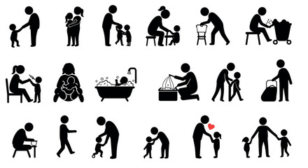 Heartwarming family moments: parent-child bonding stick figures in everyday activities