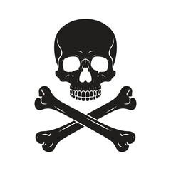 Black and white skull and crossbones illustration design for halloween or danger concept