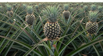 Pineapple field, rows of pineapples