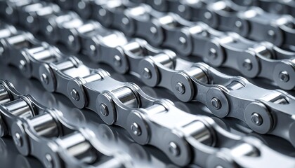 Many metallic chains, close-up