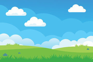 Obraz premium Beautiful blue sky with cloud and green field 