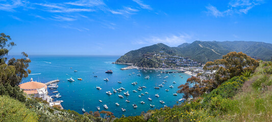 USA California, panoramic view of Catalina Island Bay and Avalon. Chimes Lookout. Travel attraction