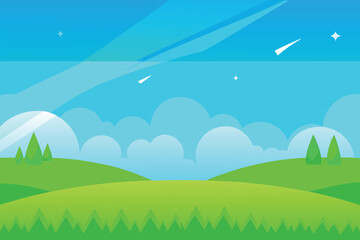 Obraz premium Beautiful blue sky with cloud and green field 